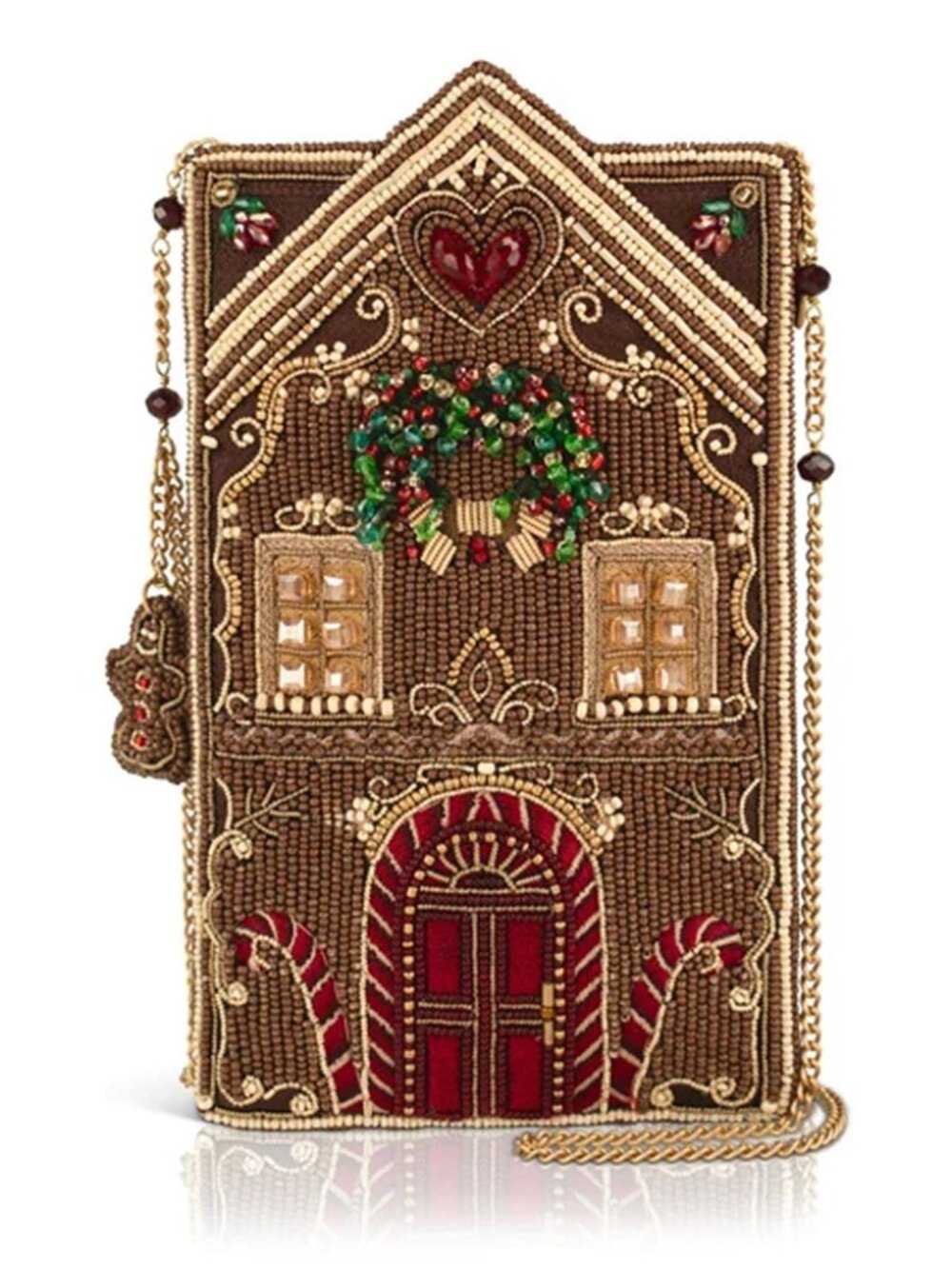 Mary Frances Candy Cottage Crossbody Phone Bag Beaded Zip Handbag Brown Purse NW